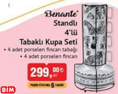 BENANTE STANDLI 4’LÜ TABAKLI KUPA SETİ BENANTE STANDLI 4’LÜ TABAKLI KUPA SETİ
